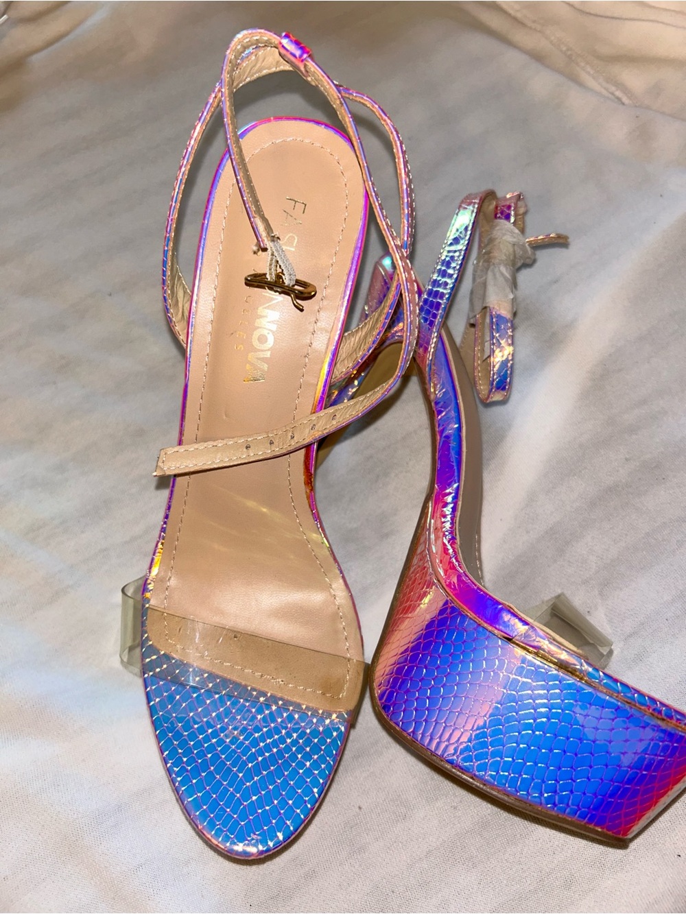 Fashion Nova Iridescent Blue & Pink Platform Heels